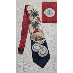 Tommy Bahama Men's‎ Tie Coastal Ocean Boat Tropical silk Travel Artsy Palm Trees